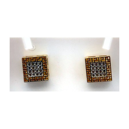 Pendientes cuadrados greca con circonitas de oro 18k